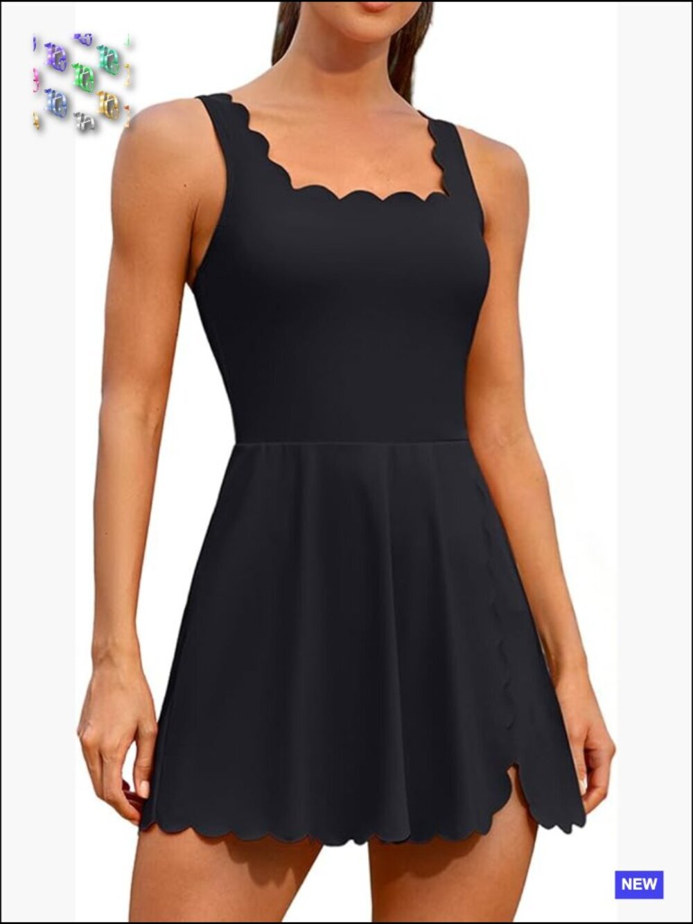 Womens Tennis Dress Built-in Shorts Scalloped Golf Dress Adjustable Strap